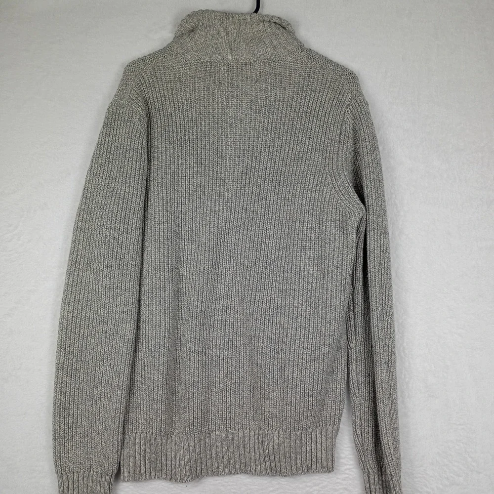 American‎ Eagle Mens Mock Neck Button Sweater Grey Marled Ribbed Knit Medium